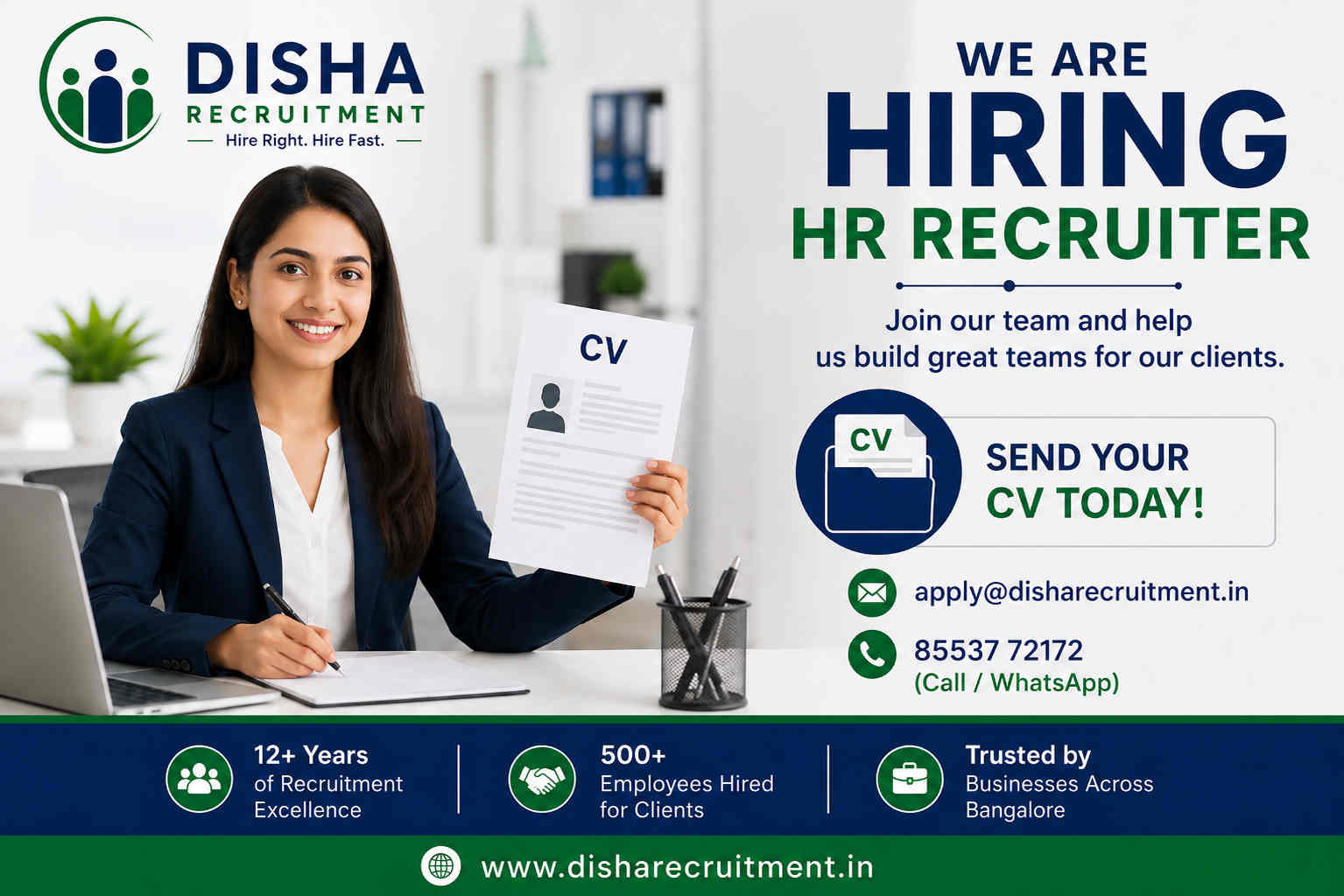 HR Assistant Recruitment opportunity at DISHA Recruitment in RT Nagar, Bangalore