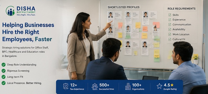 Current job opportunities handled by DISHA Recruitment